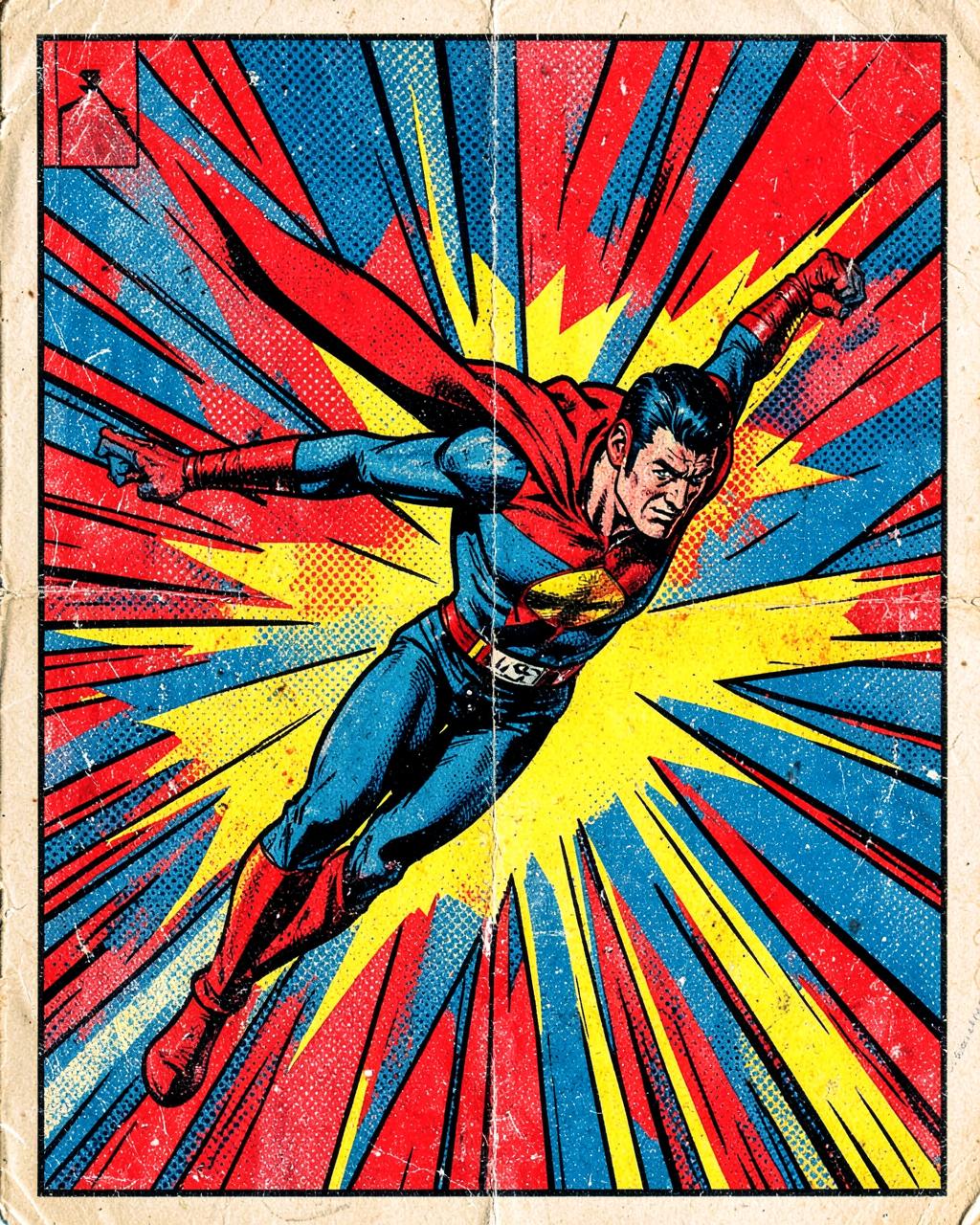 Vintage Silver Age comic style hero illustration